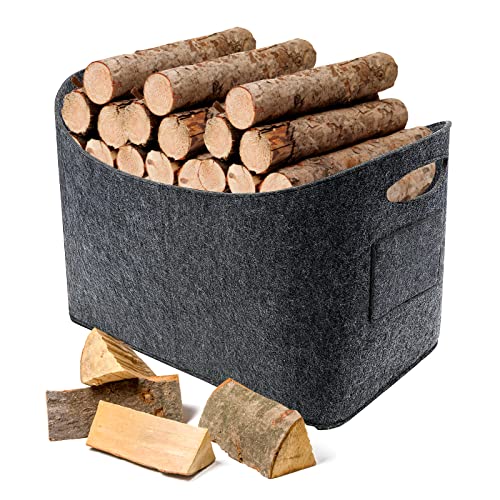 Milduall Extrae 53x40x30cm Faltbar Brennholz Korb Shopper Einkaufstasche Aufbewahrungskorb Holz Zeitungen