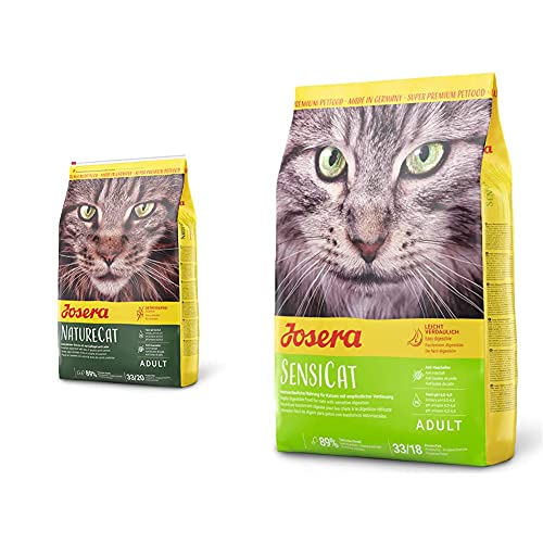 JOSERA NatureCat 1 x 2 kg getreidefreies Katzenfutter mit Geflügel- und Lachsprotein 1er Pack SensiCat 1 x 2 kg Katzenfutter mit extra verträglicher Rezeptur 1er Pack