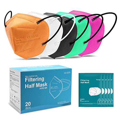 Tayogo FFP2 Maske 20 Stück Atemschutzmaske Staubschutzmasken hygienisch einzelverpackt Mundschutzmaske Respirator Mask Masken 5-Lagen Mehrfarbig
