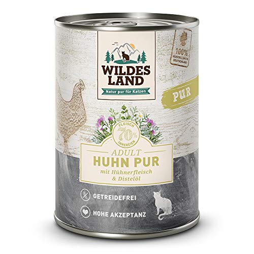 Wildes Land - Nassfutter für Katzen - Nr. 3 Huhn PUR - 6 x 400 g - Getreidefrei - Extra viel Fleisch - Beste Akzeptanz und Verträglichkeit