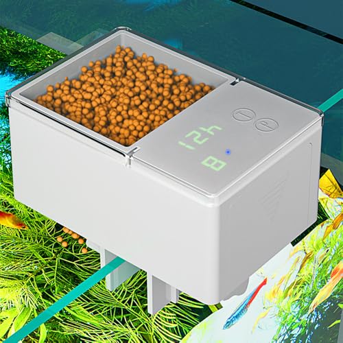 Hapihom Futterautomat Aquarium Automatischer Fischfütterer für Aquarien Fischfutterautomat Digitaler automatischer Fisch- und Schildkrötenfütterer mit LED-Anzeige Timer 750ml für 4mm Innenkorn