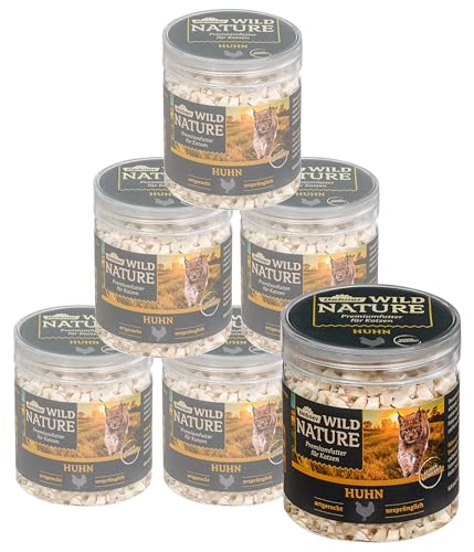 Dehner Wild Nature Katzensnack Premium Leckerli glutenfrei zuckerfrei für ernährungssensible Katzen gefriergetrocknet Huhn 6 x 20 g 120 g