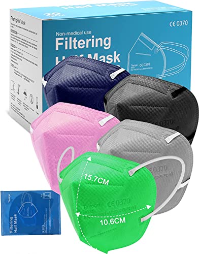 Tayogo 20 Stück FFP2 Maske Bunt 5-Lagen Masken FFP2 Bunt mit 5 Farben Mundschutz FFP2 Filtr-rate 95% Hygienische Einzelverpackung