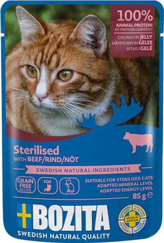  Sterilised Katzenfutter Rind Häppchen Gelee im Portionsbeutel Pouch 12x85g für