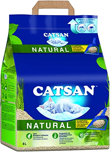 CATSAN Natural Kompostierbare Klumpstreu für Katzen aus 100% Pflanzenfasern Biologisch abbaubar Beutel 1 x 8 Liter