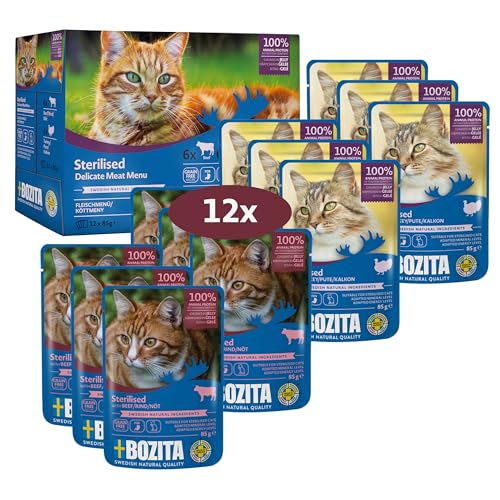 Bozita Sterilised Häppchen in Gelee mit Fleisch Multibox 12x85 g Pouch - Nassfutter für Katzen im Portionsbeutel