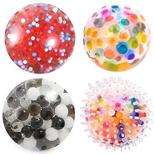 ALMAH Stress Balls und Erwachsene 4 PCS Squishy Balls mit Wasser Perle Squeeze Ball zu entspannen konzentrieren dekomprimieren Angst Relief Autismus ADHS und mehr