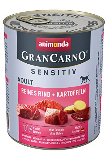 animonda GranCarno Hundefutter Adult Sensitiv Nassfutter für ausgewachsene Hunde Reines Rind Kartoffeln 6 x 800 g