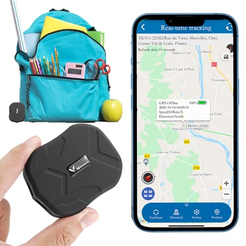 Winnes Mini GPS Tracker mit SOS Mehreren Alarmen 6 Monaten Historische Route IP65 Wasserdicht GPS Tracker Kinder Tragbar Klein Geeignet für Kinder Autos Fahrräder und Rucksäcke Mini TK905