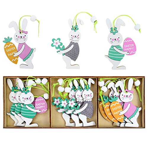 FASSME Kaninchen-Anhänger niedlicher Osterhasen-Charm -Holz-Anhänger hängende Osterhasen Holz-Ornament Hase Karotte Huhn-Ei