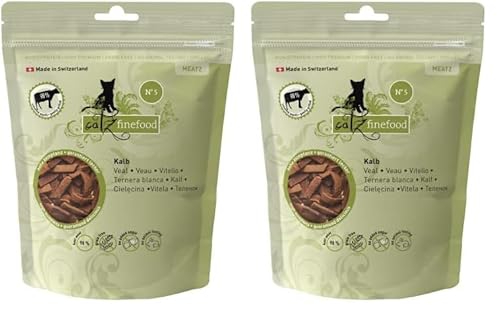 catz finefood Meatz Katzen Leckerlies Kalb N 5 - knusprige Streifen aus Kalbfleisch - gegrillt und getrocknet - Katzensnack ohne Zucker getreidefrei 45g Packung mit 2