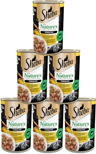 Sheba Nature s Collection komplettes Nassfutter in Terrine für ausgewachsene Katzen Geflügelcocktail mit Leber und Fischöl mit Karottengarnitur Dose 6 x 400 g