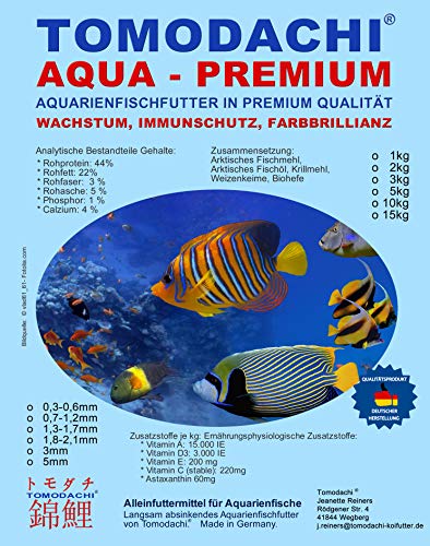 Tomodachi Aquarienfischfutter Buntbarsch Malawi Diskusfischfutter mit Astaxanthin Farbschutz und Immunschutz bessere Futterverwertung weniger Wasserbelastung Aquarienfutter 0 7-1 2 mm 5kg
