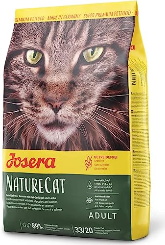 Josera NatureCat 3 x 400 g getreidefreies Katzenfutter mit Geflügel- und Lachsprotein Super Premium Trockenfutter für ausgewachsene Katzen 3er Pack