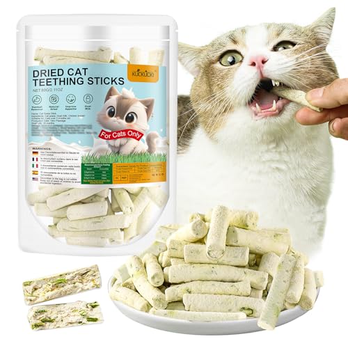 Katzengras Snacks 60g Gefriergetrocknet Snacks für Katzen Katzengras-Beißstäbchen fertig gewachsen für die Zahnpflege Katzengrasstäbchen Haarknäuel Entfernen