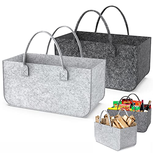 2 Stück Kaminholztasche Grau Griffen 52x26x26cm Einkaufstaschen Spielzeug und Zeitung Shopper 35L Kapazität