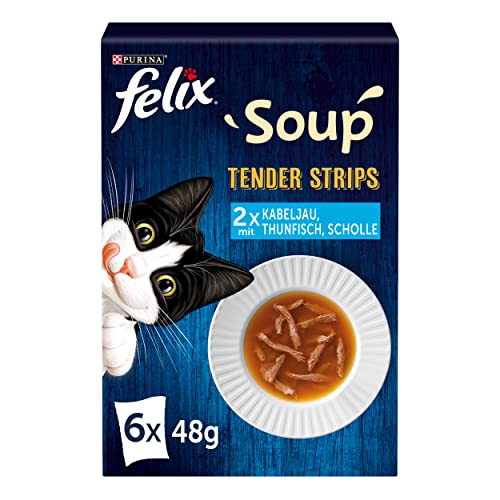 Felix Soup Tender Strips Suppe für Katzen 1 Packung 6 x 48g Packung mit 10