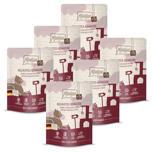 MjAMjAM - Premium Nassfutter für Katzen - Quetschie - purer Fleischgenuss - delikates Känguru pur 6er Pack 6 x 300 g getreidefrei mit extra viel Fleisch