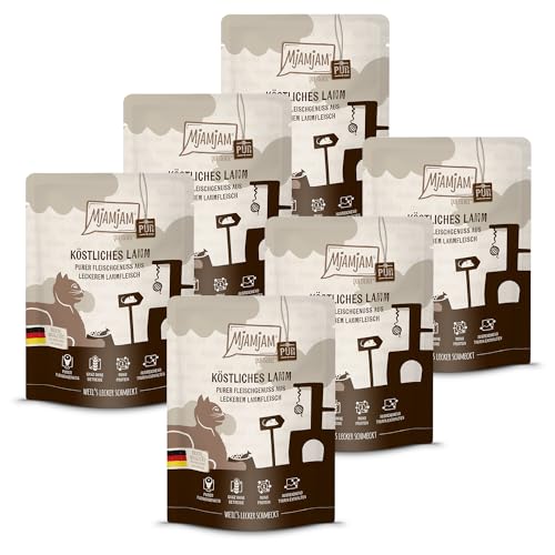 MjAMjAM - Premium Nassfutter für Katzen - Quetschie - purer Fleischgenuss - Lamm pur 6er Pack 6 x 300 g getreidefrei mit extra viel Fleisch