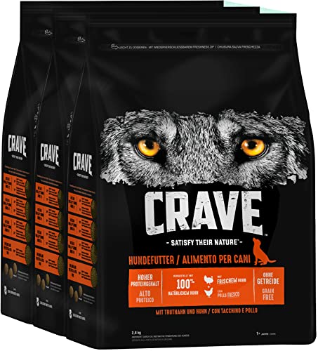 CRAVE Premium Trockenfutter mit Truthahn Huhn für Hunde Getreidefreies Adult Hundefutter mit hohem Proteingehalt Großpackung 3 x 2800 g