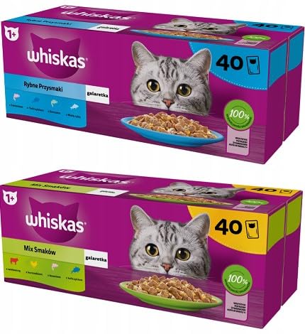 Whiskas Nassfutter für ausgewachsene Katzen Geschmacksmischung in Gelee 80 Beutel 85 g 2-er Pack Fisch- und Gemischte Auswahl