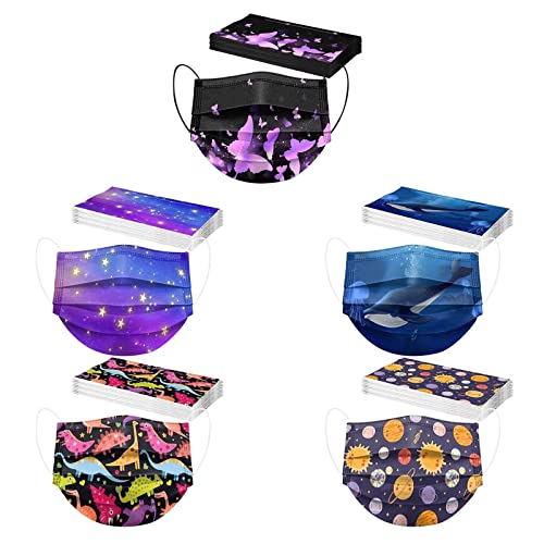 TT- 50 Stück Kinder Einweg Mundschutz 3D Bunt Druck Masken Atmungsaktiv Mund Nasenschutz Multifunktionstuch Mundbedeckung Disposable Mouth Schutz Face Cover Bandanas Halstuch Schals B 50PCS