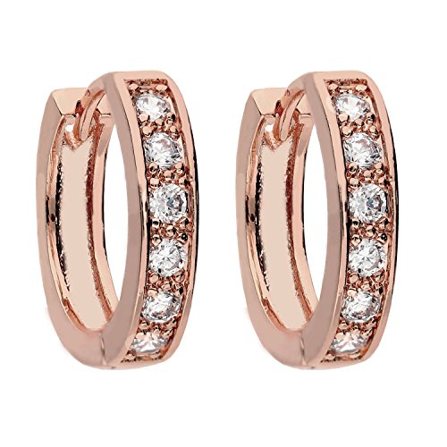 LÖB Creolen 750er Ros gold Vergoldet Zirkonia Rund Damen Ohrringe Glitzer Strass Steine Schmuck klein elegant leicht Dünn Brautschmuck Rose Gold Schmuck