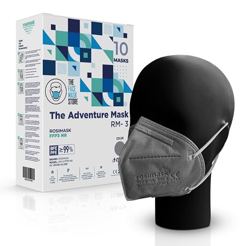 The Adventure Mask FFP3-Maske mit Ohrschlaufen 5-Lagen-Atemschutzmaske Sichere Staubmaske mit Filter CE-zertifizierte Schutzmaske Schachtel mit 10 Masken Grau