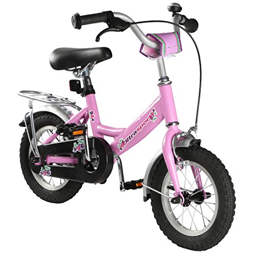 Ultrasport 12 Zoll rosafarbenes Fahrrad Mädchen ab 3 Jahre 12 5 Zoll Kinderrad mit Rücktrittbremse