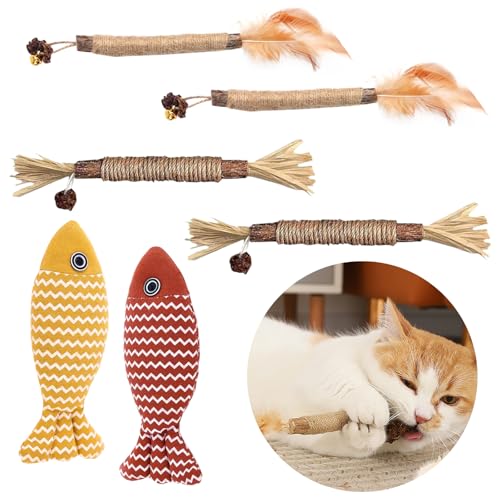 6 Stück Katzenminze Spielzeug Natürliches Katzenminze Sticks für KXatzen Silvervine Katze Spielzeug 21cm Katzenminze Spielzeug Fisch Form Katzenminze Sticks für Katzen zum Kauen Entfernt Zahnstein