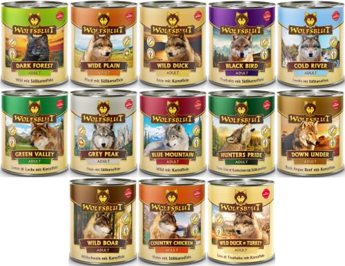 Wolfsblut Adult 12 x 800g Mix Hundefutter Nassfutter auch als 6X oder 24x 800g mit vielen Sorten Ohne Zucker Soja Geschmacksverstärkern künstlichen Zusätzen