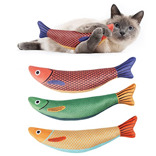 OSDUE Katzenminzen Spielzeug 3 Stück Fisch Spielzeug Simulation Fisch Zähne Reinigung Dental Katzenspielzeug Plüsch Fischspielzeug für Katze und Kitten