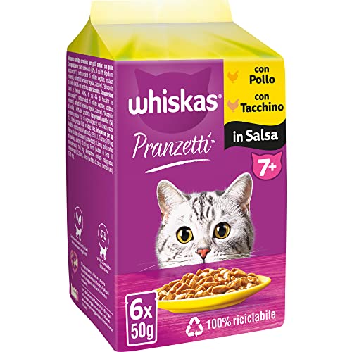 Whiskas Mittagessen Fleisch Weiß 7 Senior Nassfutter für Katzen 12 Packungen mit je 6 Beuteln x 50 g 72 Stück insgesamt