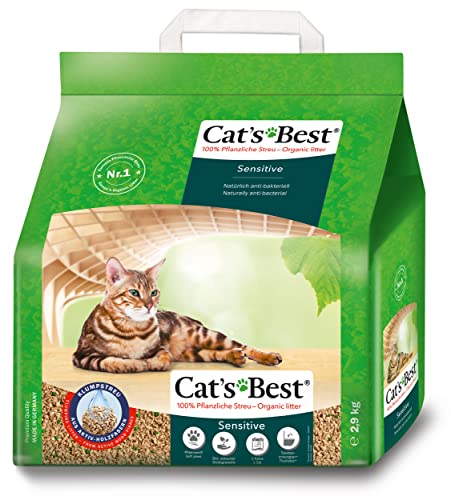 Cat s Best Sensitive 100 % pflanzliche Katzenstreu fest klumpend und antibakteriell aus veredelten Aktiv Holzfasern speziell fÃ¼r empfindliche Katzen 2 9 8 l