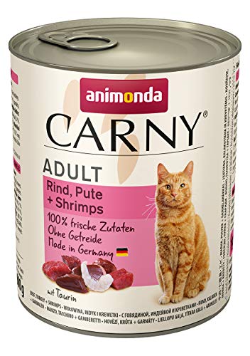 Carny Katzen Nassfutter Rind Pute Shrimps 6 x 800g Katzen Nassfutter von animonda ohne Getreide und Zucker mit frischen fleischlichen Zutaten