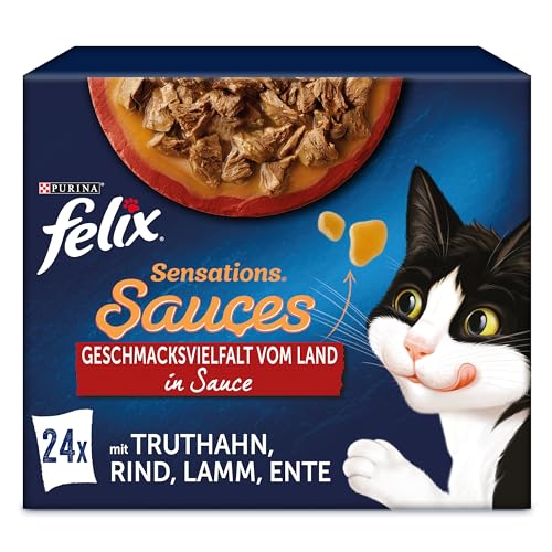 PURINA FELIX Sensations Saucen Geschmacksvielfalt vom Land Katzennassfutter 24x85g Portionsbeutel