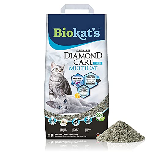 Biokat s Diamond Care MultiCat Fresh Duft   Feine Klumpstreu aus Bentonit Aktivkohle speziell fÃ¼r Mehrkatzen Haushalte   1 Sack 1x 8 L