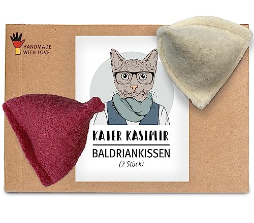 Premium Baldrian Kissen für Katzen 2er Set . In Deutschland von Hand und mit Liebe gefertigtes nachhaltiges Katzenspielzeug mit Katzenminze in Premium-Qualität