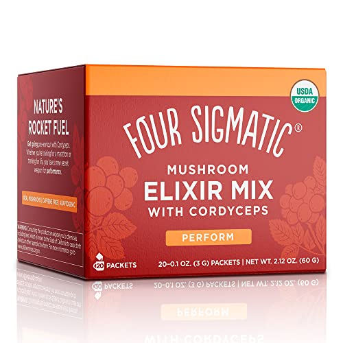  Mushroom Elixir by Four Sigmatic Coffee Alternative with Organic Mushroom Powder Rose Hips Schisandra Support Energy Athletic Performance Keto Portable Pack of 20