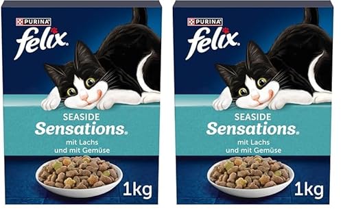 FELIX Seaside Sensations Katzenfutter trocken mit Lachs und Gemüse 2er Pack 1 x 1kg