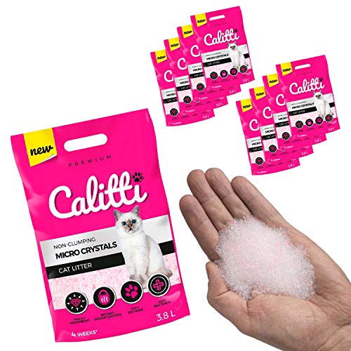 Calitti   Micro Katzenstreu Premium Crystals Silikatstreu Antibakteriell Katzensand 8 er Set 8x 3 8 L 30 L