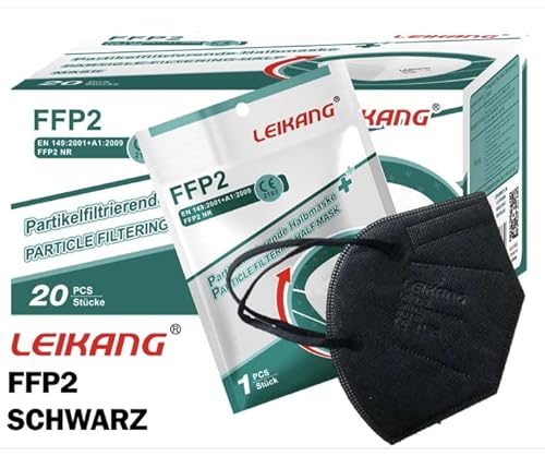 Leikang 20 FFP2 Atemschutzmaske Mundschutz Maske Schwarz