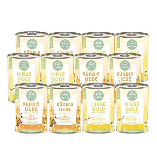 naftie veganes Hundefutter Mischpaket - Bio Nassfutter vegan für Hunde - 2 Neue Sorten - rein pflanzlich - glutenfrei purinarm - Diät-Futter - 12x 400g