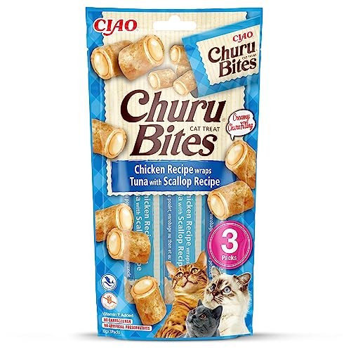 INABA Churu Bites Katzenleckerlis Gesunde Snacks Natürliche Zutaten mit Huhn Thunfisch Jakobsmuschel 30 g 1er Pack Katzensnacks in Premium Qualität