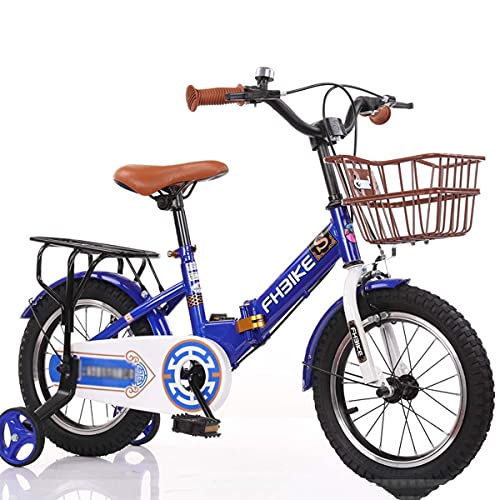 HYDL 14 16 18 Zoll Kinder Fahrrad Jungen Mädchen Fahrrad mit Anti-Rutsch Hilfsrad Kinderfahrrad Falten Lenkrad und Sattel höhenverstellbar für Mädchen ab 3-9 Jahre Blau 18in