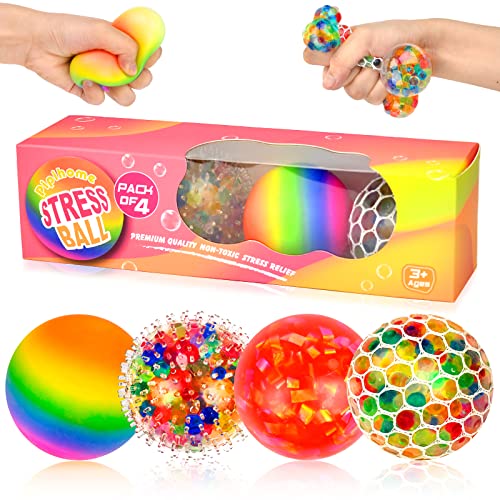 Pipihome Stressball 4 Stück Anti Stress Bälle Bunte Quetschball Antistressball mit Wasse Perlen für Dekompression Sensorischer Ball Fidget Spielzeug für Kinder und Erwachsene