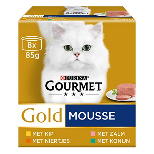 Gourmet Gold Mousse Katzenfutter Nassfutter mit Huhn Lachs Nieren und Kaninchen - 8x85g - 6er Box 48 Dosen 4 08kg