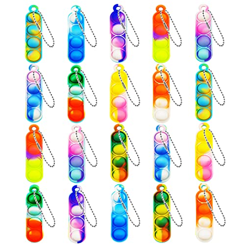 Steemjoey 20 Stück Mini Pop Push It Fidget Toy Silikon Regenbogen Stress Relief Hand Toy Anti Stress Sensorik Pop Figetttoys Spielzeug mit Schlüsselanhänger für Kinder Erwachsene