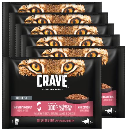 CRAVE Katze Portionsbeutel Multipack Katzenfutter Nassfutter 6x4x 85g Lachs Huhn