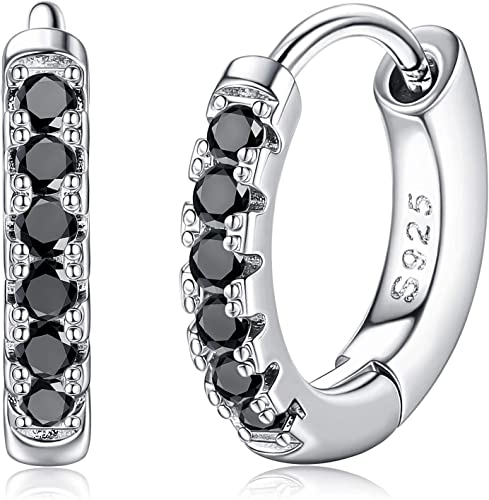 YADOCA 925 Sterling Silber Creolen für Damen Mädchen Huggie Creolen Ohrringe Hypoallergen Cubic Zirkonia Small Sleeper Ohrringe Schmuck Schwarz